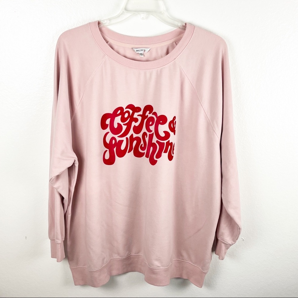 WILDFOX Pink Coffee And Sunshine Graphic Long Sleeves Sweatshirt XXL Casual